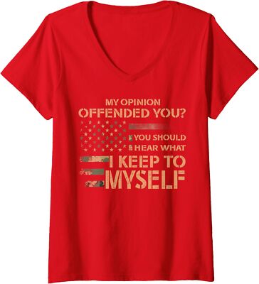 My Opinion Offended You Adult Humor Novelty Usa Flag Ladies' V-Neck Tshirt