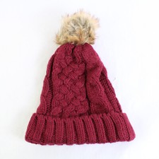 Chapeau Tricot En Fausse Fourrure Avec Pompon Pour Femme Taille Unique Bourgogne