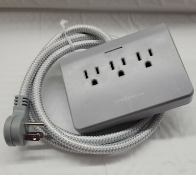 NEW Link2Home Surge Protector 3 Outlet 4 USB Power Dock 5 Ft Textile Cord Ground