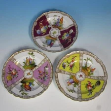Dresden Porcelain China - Quatrefoil Courting Scene - 3 Dessert Plates