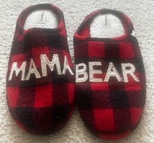 Women's Mama Bear Red and Black Memory Foam Scuff Slippers 9-10 NEW