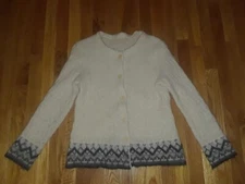 Ladies Varma Ivory Gray Nordic Icelandic Wool Cardigan Sweater Size S Iceland