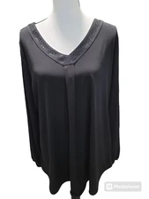 Womans Apt 9 Black Embellished Long Sleeve Knit Top Size 1X