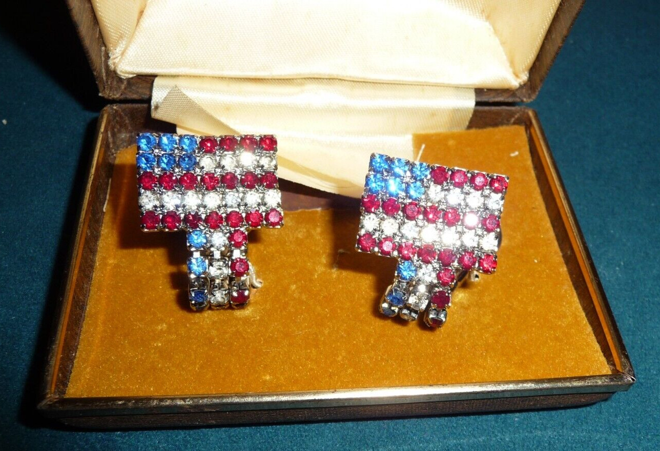 Patriotic Cufflinks Flag Rectangular Red White Bl… - image 1
