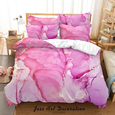 3D Purple Gold Texture Marble Quilt Cover Set Bedding Sets Pillowcases Queen 3