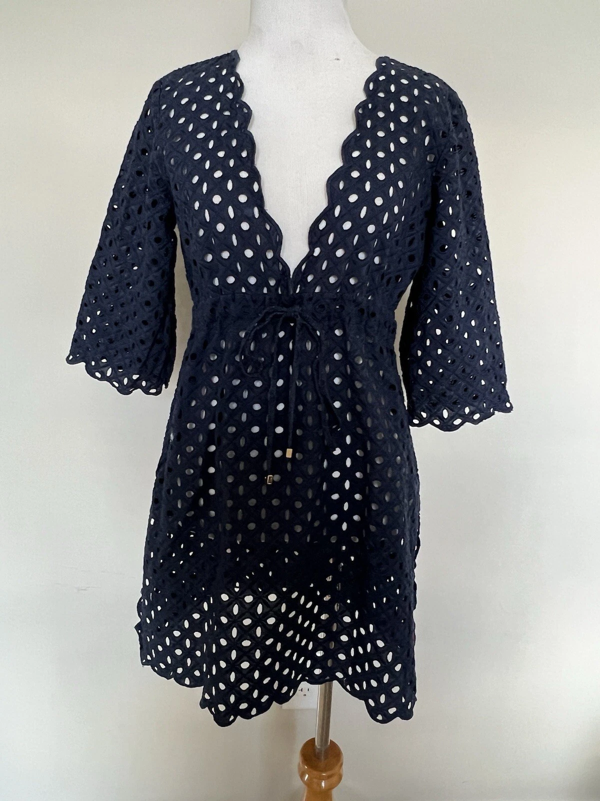 Tory Burch abito tunica blu navy con occhielli copricostume da bagno XS