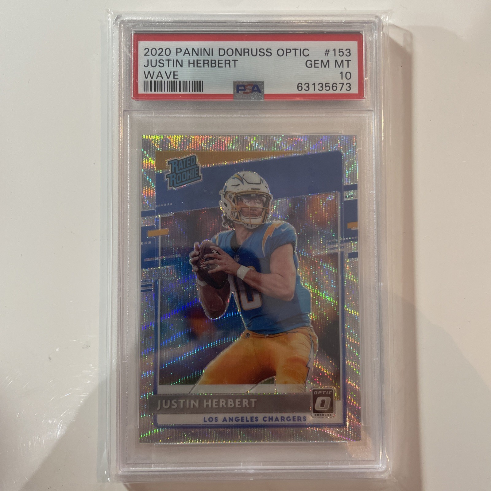 2020 Optic Donruss JUSTIN HERBERT Wave /199 PSA 10 RC RATED ROOKIE