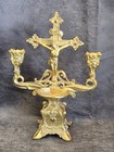 Ornate antique gold gilded metal sick call crucifix holy water candlestick USA — photo 1