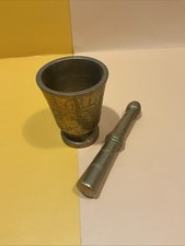antique Brass mortar with pestle, solid embossed Brass 1970,s