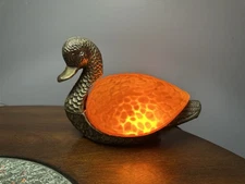 Amber Glass Duck Swan Brass Night Light Desk Table Lamp Tiffany Style Tested