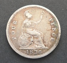 GB KING WILLIAM IV - 1836 BRITANNIA GROAT 4d COIN - 0.925 SILVER - COLLECTABLE