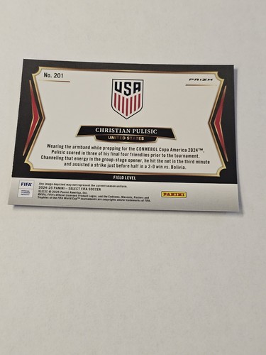 Panini Select FIFA 2024-25 - nivel de campo Christian Pulisic #201 Blue Lazer Prizm - Imagen 2 de 2