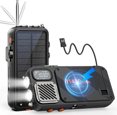 Radio&22000mAh Solar Power Bank, FM NOAA Weather Radio, Portable Hand Crank B...