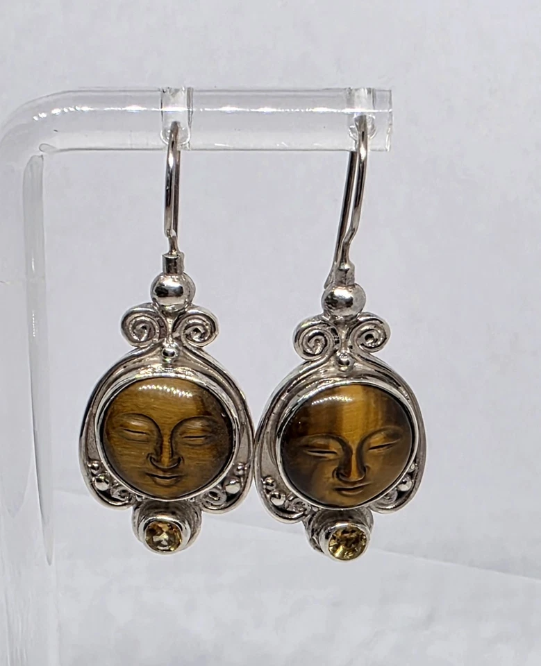 Висячие серьги Sajen с резным тигровым глазом и бразильским цитрином (925 SS) - Изображение 4 из 4