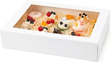 Moretoes 10pcs 19x14x4in Half Sheet Cake Boxes with Window,White Bakery White 