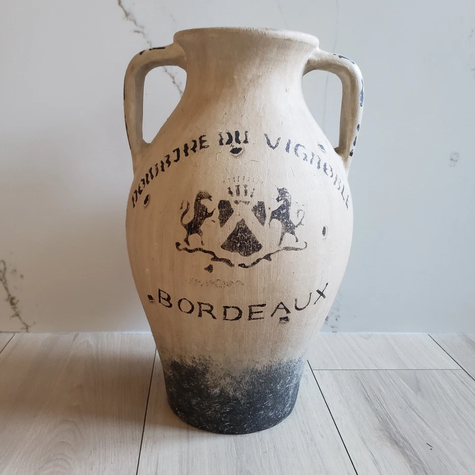 Jarrón grande estilo francés de ánfora de viñedo burdeos decorativo vintage 14" Foto 4 de 4