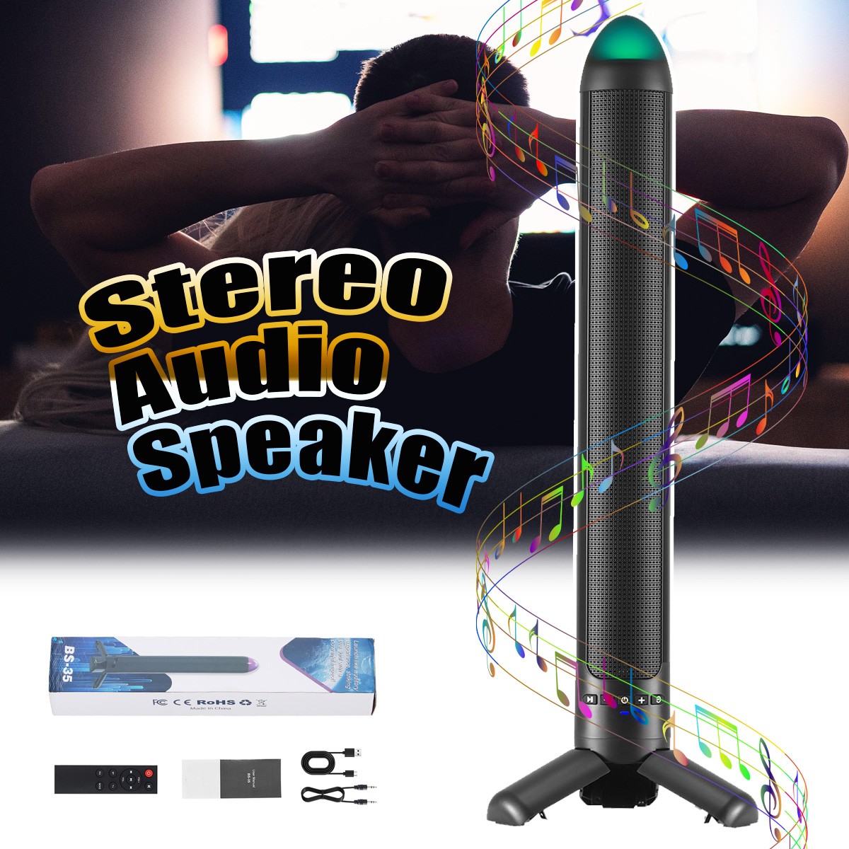 20W Bluetooth Soundbar with Optical Input TWS EQ Presets FM 