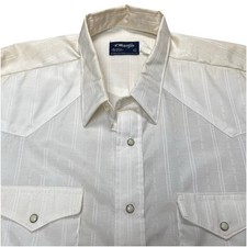 80s Wrangler Pearl Snap Western XL Crafted With Pride Shimmer Jacquard Ivory USA