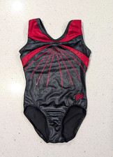 BEAUTIFUL GK Elite Gymnastics Dance Leotard CL Large Red Black Mystique SEQUINS