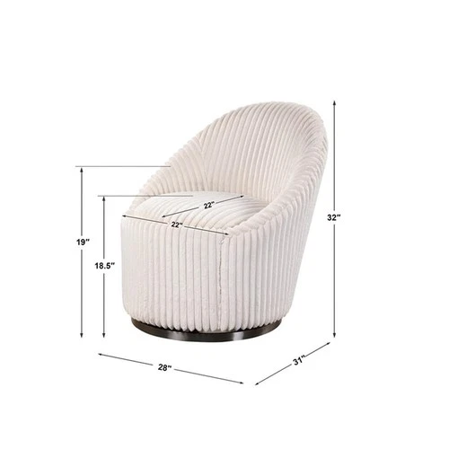 Uttermost Crue Wood Stainless Steel and Fabric Swivel Chair in White - Picture 10 of 10