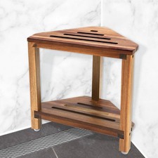 Acacia Wood Corner Shower Stool Storage Shelf Foot Rest Shaving Bath Bench
