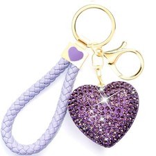 Cute Heart Keychain Accessories for Women,Crystal Key Chains Light Purple