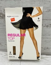 Hanes Stylessentials Regular Top Pantyhose 2 Pair Sheer Leg Size Q Nude