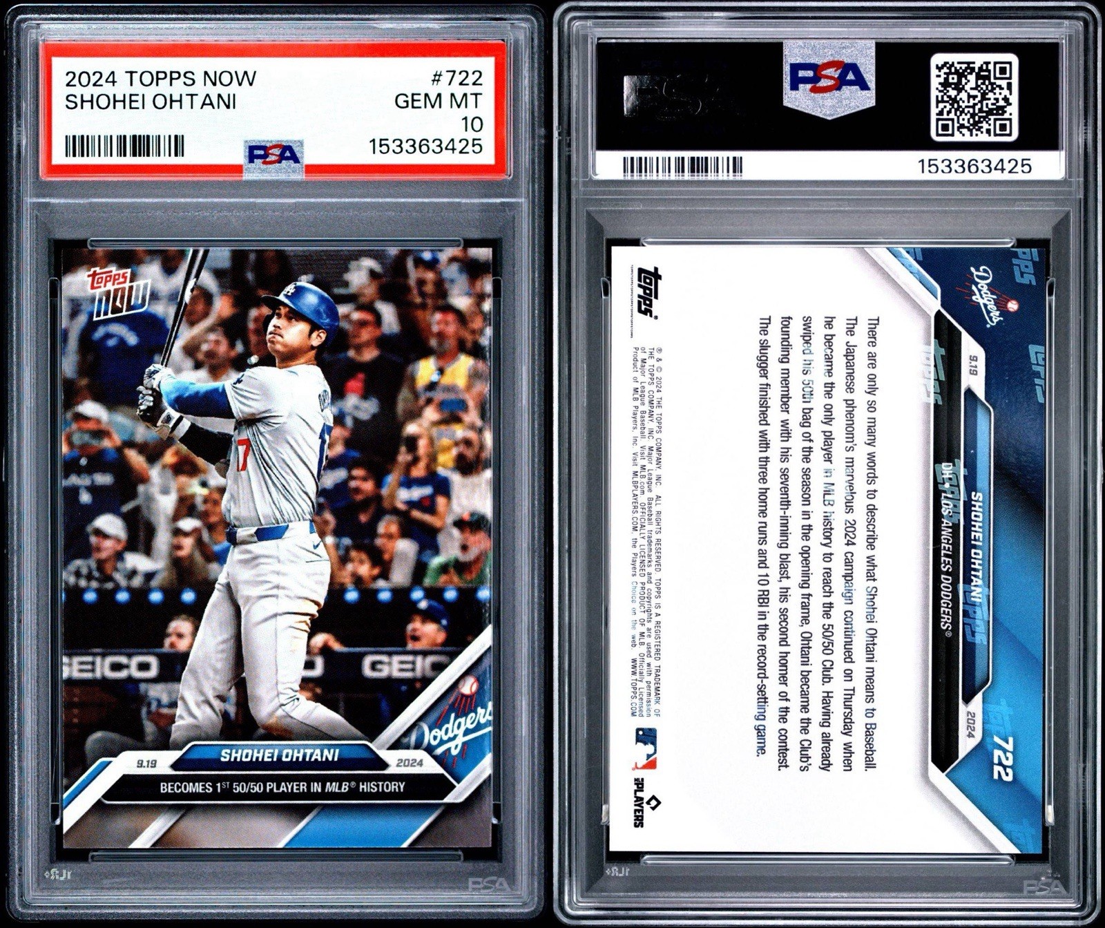 Shohei Ohtani 722 2024 Topps Now Card 50/50 Player Los Angeles Dodgers PSA 10 view 3
