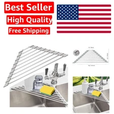 Triangle Dish Drying Rack for Sink Corner Roll Up Folding Stainless Steel Mul...