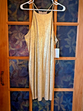 Halston Metallic Gold Fully Lined Sleeveless Halter Shift Dress Women's Size 12