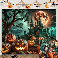 Halloween Backdrop 10x8FT Haunted House Forest Castle Pumpkin Photo Props