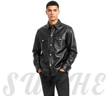Buffalo Nickel Snaps Men's Sheepskin Leather Shirt Full Sleeve Leather Shirts