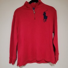 Polo by Ralph Lauren Red Quarter Zip Big Pony Pullover Sweater - Kids