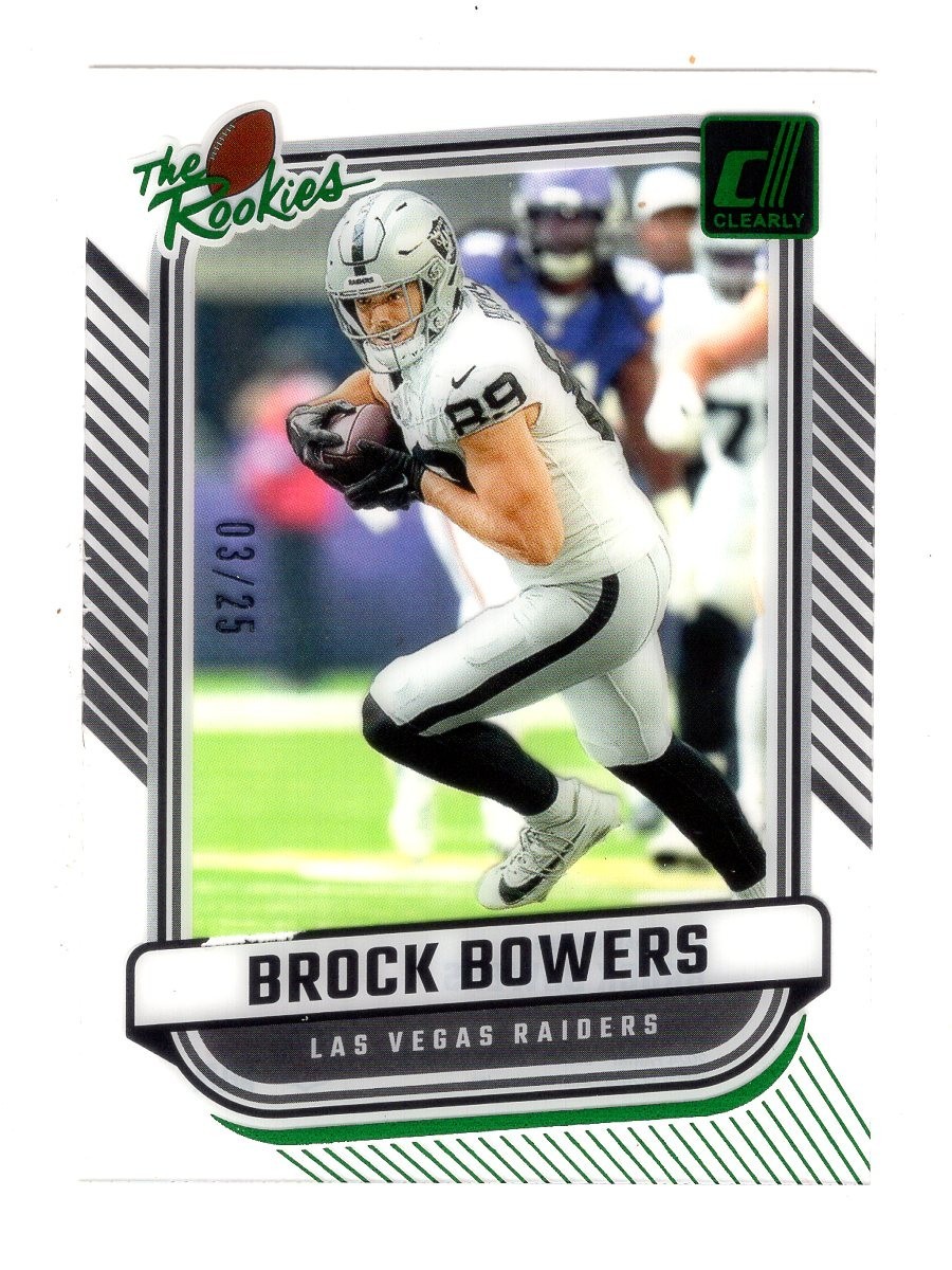 2024 CLEARLY DONRUSS THE ROOKIES GREEN #8 BROCK BOWERS RC 3/25 RAIDERS