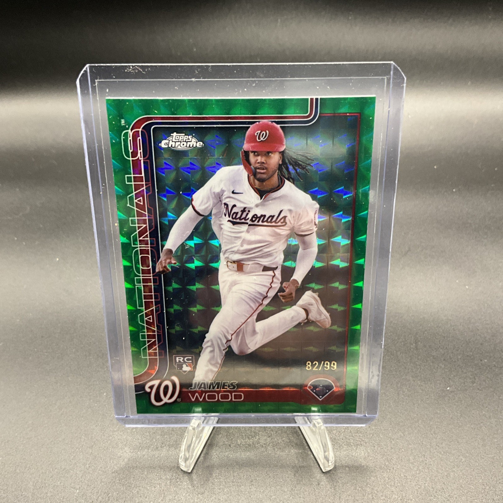 2025 Topps Chrome James Wood #132 Green Geometric Refractor 82/99 RC Nationals