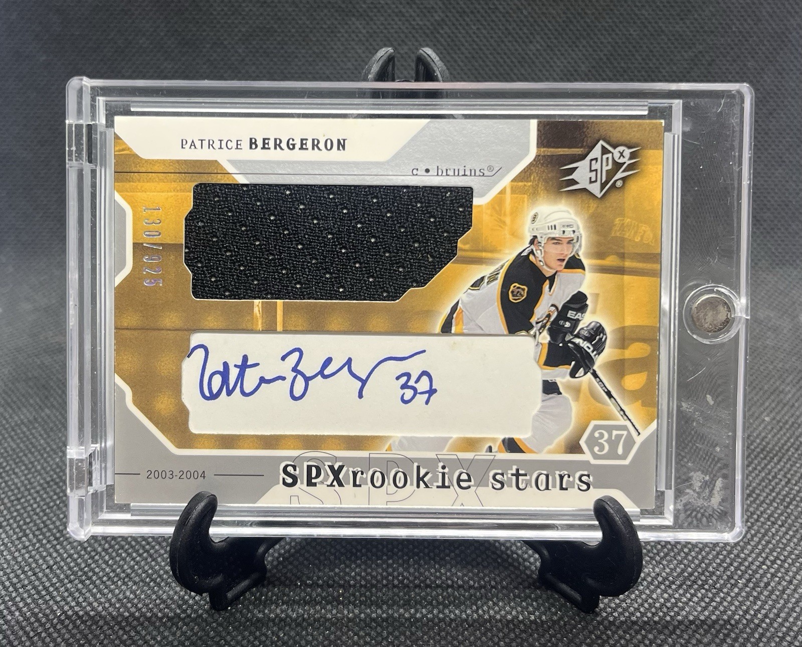 2003 SPx SIGNED JERSEY #220 PATRICE BERGERON RC PATCH AUTO #/925 view 1