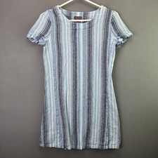 Vince Camuto Dress XS Blue White Striped Linen Blend Short Sleeve Mini Shift