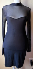 PRETTYLITTLETHING Black Sheer Stretch Mock Neck Bodycon Dress Knee 2