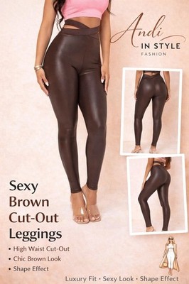 51/Damen High Waist Cut-Out Leggings   Push Up,Stretch,Figurbetont,Sexy Lederloo