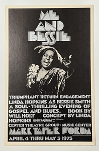 1975 Me and Bessie Mark Taper Forum Window Card Linda Hopkins Poster Vintage 70s