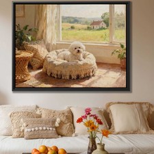 Bichon Frise Dog Oil Painting Canvas Print Cozy Living Room Wall Art Decor