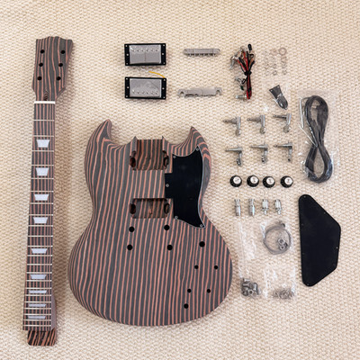 Double cutaway Electric Guitar DIY Kit  Zebrawood Wood Body Neck CR part set in