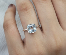 Natural Crystal Quartz Cushion Engagement Ring 925 Sterling Silver Promise Ring