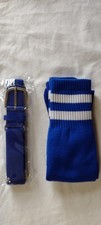 Youth Soccer Socks Stripe Compression Knee High Tube With Belt Blue :BD25-4