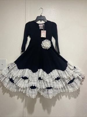 Serendipity Girls Dipity Twirl Dress Black/ White Crochet Full Circle Sz 5