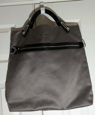 Abbi Taupe Satin Vertical Laptop Work Bag front Zip Pocket
