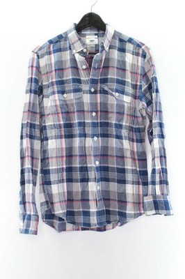 Old Navy Herren Hemd Gr. S Langarm Blau Kariert Slim Fit #BO-44