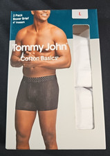 Tommy John Men  s Cotton Basics 2 Pack White Boxer Briefs 4  Inseam Size Large