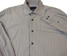 DAVID DONAHUE Men's dress Shirt 16-32/33 trim fit 100% cotton blue checks