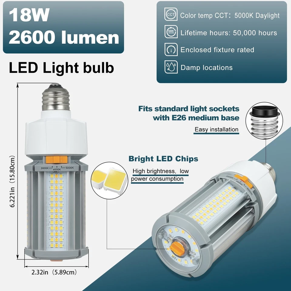 Commercial LED COB Light Bulb,9W/12W/18W, 2600 Lumens, E26 Base, Adjustable B... - Image 2 of 4